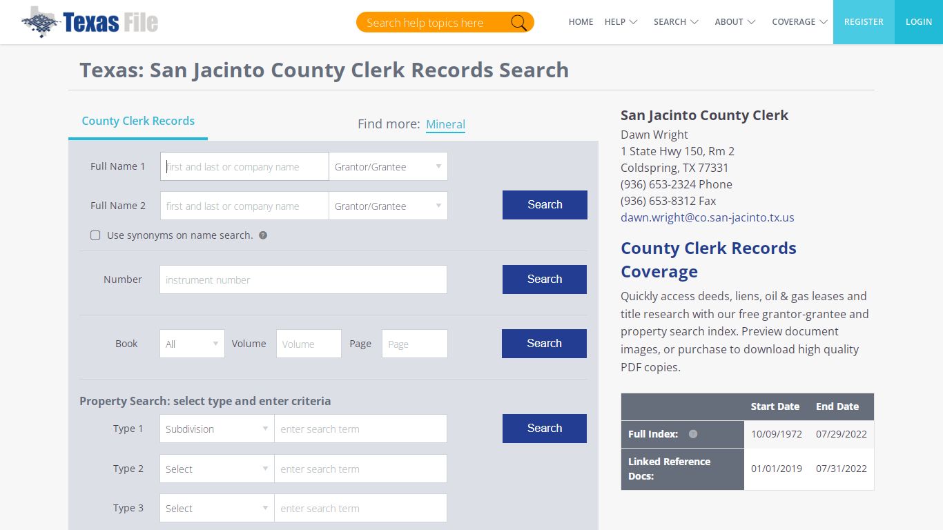 San Jacinto County Clerk Records Search | TexasFile