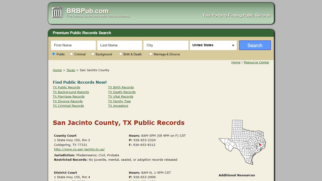 San Jacinto County, TX Public Records - BRB Pub